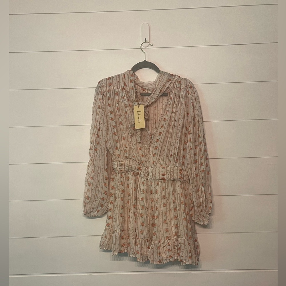 Anthropologie Cream and Brown Mini Dress